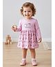 Bumzee 100% Cotton Knit Frock with Full Sleeves and Cat Print in Lilac
