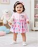 BUMZEE 100% Cotton Knit Frock with Full Sleeves and Bow Print in Pink