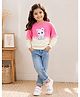 Bumzee Cotton Blend Knit Sweatshirt with Full Sleeves and Cat Print in Pink