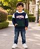 BUMZEE Cotton Fleece Knit Hooded Sweatshirt with Full Sleeves and Gamer Print with Cut & Sew and Kangaroo Pockets - Navy Blue