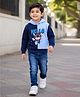 BUMZEE Cotton Fleece Knit Hooded Sweatshirt with Full Sleeves and Cut & Sew with Cartoon Print - Navy Blue