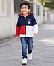 BUMZEE Cotton Fleece Knit Hooded Sweatjacket with Full Sleeves, Cut & Sew with Dinosaur Print - Navy Blue