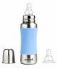 SPEEDEX Stainless Steel Baby Feeding Bottle 240 ml with Blue Silicone Grip | BPA & Plastic Free | Anti-Colic Silicone Nipple | 304 Grade Steel Infant Milk Bottle | Leak Resistant (240ml)