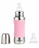 SPEEDEX Stainless Steel Baby Feeding Bottle 240 ml with Green Silicone Grip & Internal ML Marking | BPA & Plastic Free | Anti-Colic Silicone Nipple | 304 Grade Steel Infant Milk Bottle (240ml)