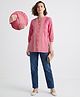 Bella Mama Woven Three Fourth Sleeves Maternity Top With Floral Embroidered Yoke - Pink