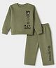 Smarty Knit Full Sleeves Co-ords T-shirt & Pyjama Winter Wear Night Suit With Text Print - Light Green