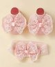 Ziory Cotton Knit Floral Embroidered Bow Applique Detailed Socks With Headband - Pink