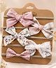 Polka Tots Set Of 5 Floral Printed & Embroidered Bow Applique Detailed Headbands - Pink & White