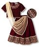 EARTHY TOUCH Velvet Woven Half Sleeves Choli & Lehenga Set With Sequinned Embroidery & Dupatta - Maroon