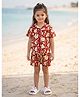 The Kids Club Cotton Blend Woven Half Sleeves Floral Printed Coordinating Shirt & Shorts Set - Maroon