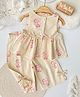 The Kids Club Cotton Blend Woven Sleeveless Floral Printed Coordinating Top & Capri Set - Cream & Pink