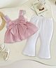 The Kids Club Cotton Blend Woven Sleeveless Bow Applique Detailed Top & Pants Set - Pink