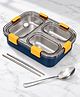 BitFeex 3 Compartment Stainless Steel Lunch Box for Kids with Leak-Proof Transparent Lid, Durable Clips, Spoon & Chopsticks, Food Grade Bento Tiffin Box for School, Travel & Everyday Meals - Blue