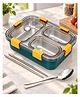 BitFeex 3 Compartment Stainless Steel Lunch Box for Kids with Leak-Resistant Lid, Air Vent Cap, Secure Locking Clips, Spoon & Chopsticks, 710 ml Bento Tiffin for School, Travel & Daily Meals - Green