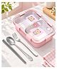 BitFeex Bear Family 710 ml Stainless Steel Lunch Box for Kids with 2 Compartments, Transparent Leak-Resistant Lid, Spoon & Chopsticks, Bento Tiffin for School, Picnic & Travel - Pink