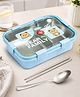 BitFeex Bear Family Stainless Steel Kids Lunch Box with 2 Compartments, Transparent Locking Lid, Silicone Seal & Air Vent, Spoon and Chopsticks, Portable School Tiffin Box for Boys & Girls - Blue