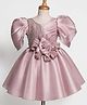 Enfance Net Knit Woven Half Sleeves Party Gown With Flower Applique - Baby Pink