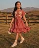 Tiny Girl Woven Half Sleeves Floral Applique Detailed Dress - Pink