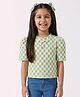 Tiny Girl Knit Half Sleeves Geometric Printed Top - Green