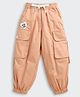 Tiny Girl Cotton Woven Heart Patch Detailed Cargo Joggers Set - Peach