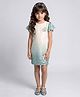 Tiny Girl Knit Half Frill Sleeves Sequins Embellished & Floral Applique Detailed Dress - Green