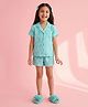 Barbie by Tiny Girl Cotton Woven Mattel Featuring Half Sleeves Barbie Text Printed Coordinating Shirt & Shorts Night Suit - Aqua