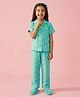 Barbie by Tiny Girl Cotton Woven Mattel Featuring Half Sleeves Barbie Logo Printed Coordinating Shirt & Pants Night Suit - Blue