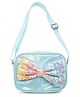 Happy Hues 6 inch Iridescent Sequin Bow Girls Sling Crossbody Bag - Shiny Blue
