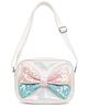 Happy Hues 6 inch Iridescent Sequin Bow Girls Sling Crossbody Bag - White