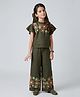 Tiny Girl Woven Half Flutter Sleeves Floral Embroidered Coordinating Top & Palazzo Set - Olive Green
