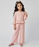 Tiny Girl Woven Full Sleeves Lace Embellished Top & Palazzo Set - Peach