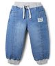 Babyhug Denim Full Length Joggers with Stretch and Choose Happy Patch in Blue for 5-6 Years