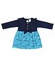Clothe Funn Cotton Knit Full Sleeves Hearts Printed Dress - Navy & Teal Blue