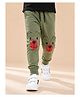 Nino Togs Cotton Looper Knit Teddy Bear Face Designed Applique Detailed Joggers - Military Green