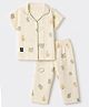 Enfance Core Cotton Woven Front Open Half Sleeves Co-ord Shirt & Pajama Night Suit with Elephant & Kangaroo Print - Green