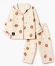 Enfance Core Cotton Woven Front Open Full Sleeves Co-ord Shirt & Pajama Night Suit with Strawberry Print - Orange