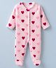 Babyhug Velour Knit Full Sleeves Winter Sleep Suit with Heart Print - Pink