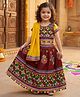 Ridokidz Cotton Woven Navratri Theme Half Sleeves Ethnic Motifs Embroidered Choli & Lehenga Set With Dupatta - Yellow & Maroon