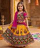 Ridokidz Cotton Woven Navratri Theme Half Sleeves Ethnic Motifs Embroidered Choli & Lehenga Set With Dupatta - Pink & Mustard