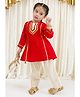 Tiber Taber Cotton Lurex Knit Full Sleeves Lace Embroidered Kurti & Salwar Set - Red
