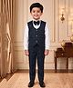 BT DEZINES Satin Woven Full Sleeves Floral Designed Beads & Sequins Embellished 3 Piece Party Suit Set With Bow - Navy Blue