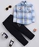 BT DEZINES Cotton Blend Woven Full Sleeves Checked Shirt & Pants Set - Sky Blue