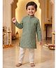 Ridokidz Cotton Woven Full Sleeves Kurta and Pyjama with Floral Sequin Embroidery in Green