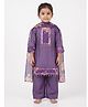 Ridokidz Cotton Silk Woven Full Sleeves Kurti Palazzo & Dupatta Set with and Floral Print & Neck Detailing - Purple