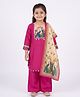 Ridokidz Cotton Silk Woven Full Sleeves Kurti Palazzo & Dupatta Set with and Peacock Print & Neck Detailing - Pink