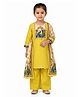 Ridokidz Cotton Silk Woven Full Sleeves Kurti Palazzo & Dupatta Set with and Peacock Print & Neck Detailing - LimeGreen