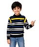 KUCHIPOO Cotton Blend Knit Full Sleeves Striped Light Winter Sweatshirt - Black