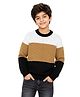 KUCHIPOO Cotton Blend Knit Full Sleeves Colour Blocked Light Winter Sweatshirt - White Brown & Black
