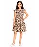 CHILINS Cotton Knit Frill Sleeves Abstract Printed Dress - Brown