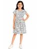 CHILINS Cotton Knit Half Sleeves Abstract Printed Dress - White